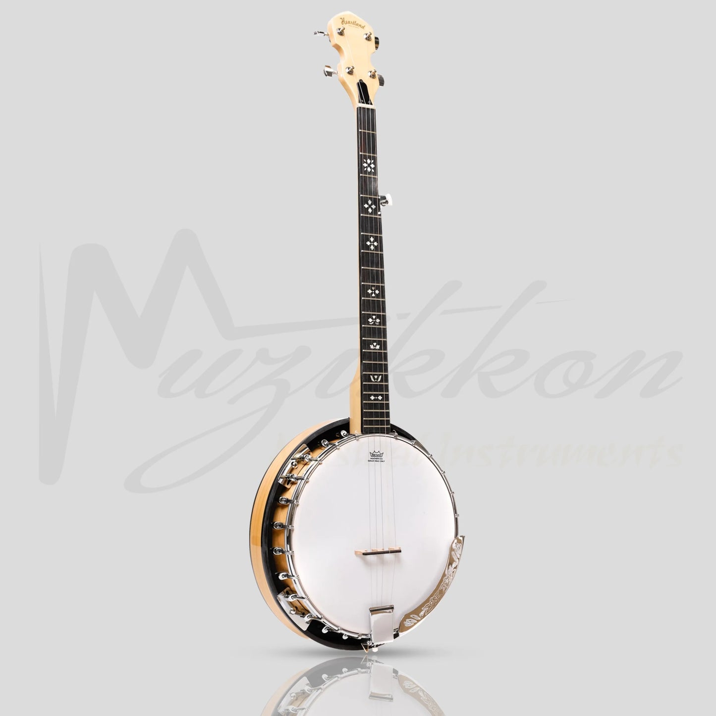 Heartland 5 String Deluxe Irish Banjo Left Handed 24 Bracket With Closed Solid Back Maple Finish