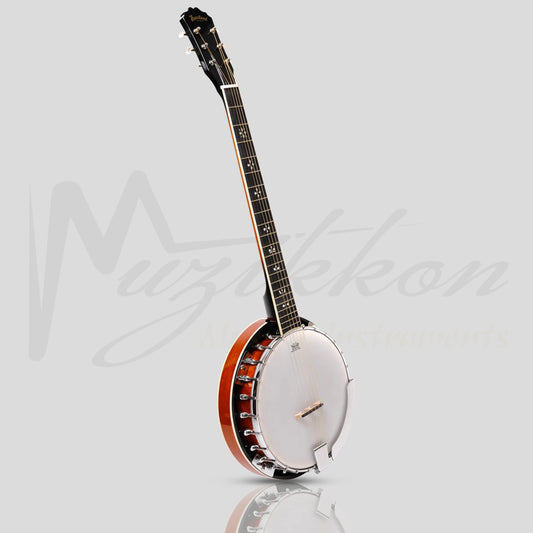 Heartland 6 String Irish Banjo Left Handed Player Series 24 Bracket With Closed Solid Back Sunburst