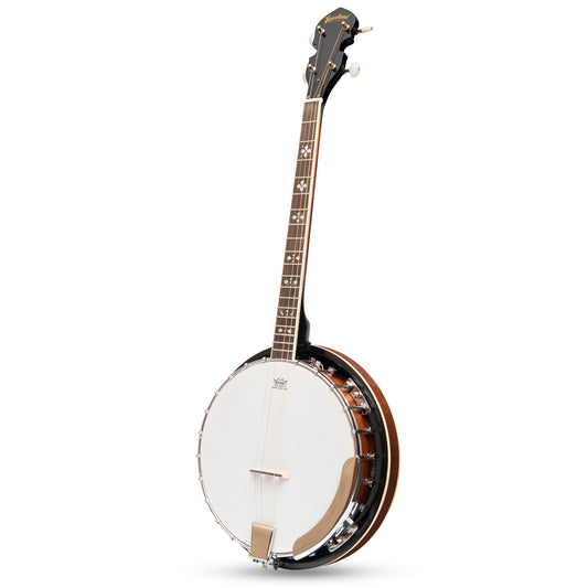 Heartland 4 String 19 Fret Irish Tenor Banjo serie di giocatori mancini con finitura chiusa Solid Back Sunburst