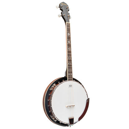 Heartland 4 String 19 Fret Irish Tenor Banjo Left Handed Player Series with Closed Solid Back Sunburst Finish