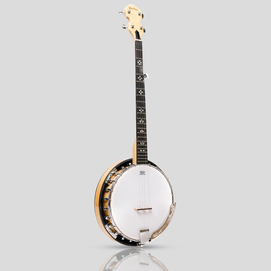 Heartland 5 String Deluxe Irish Banjo Left Handed 24 Bracket with Closed Solid Back Maple Finish