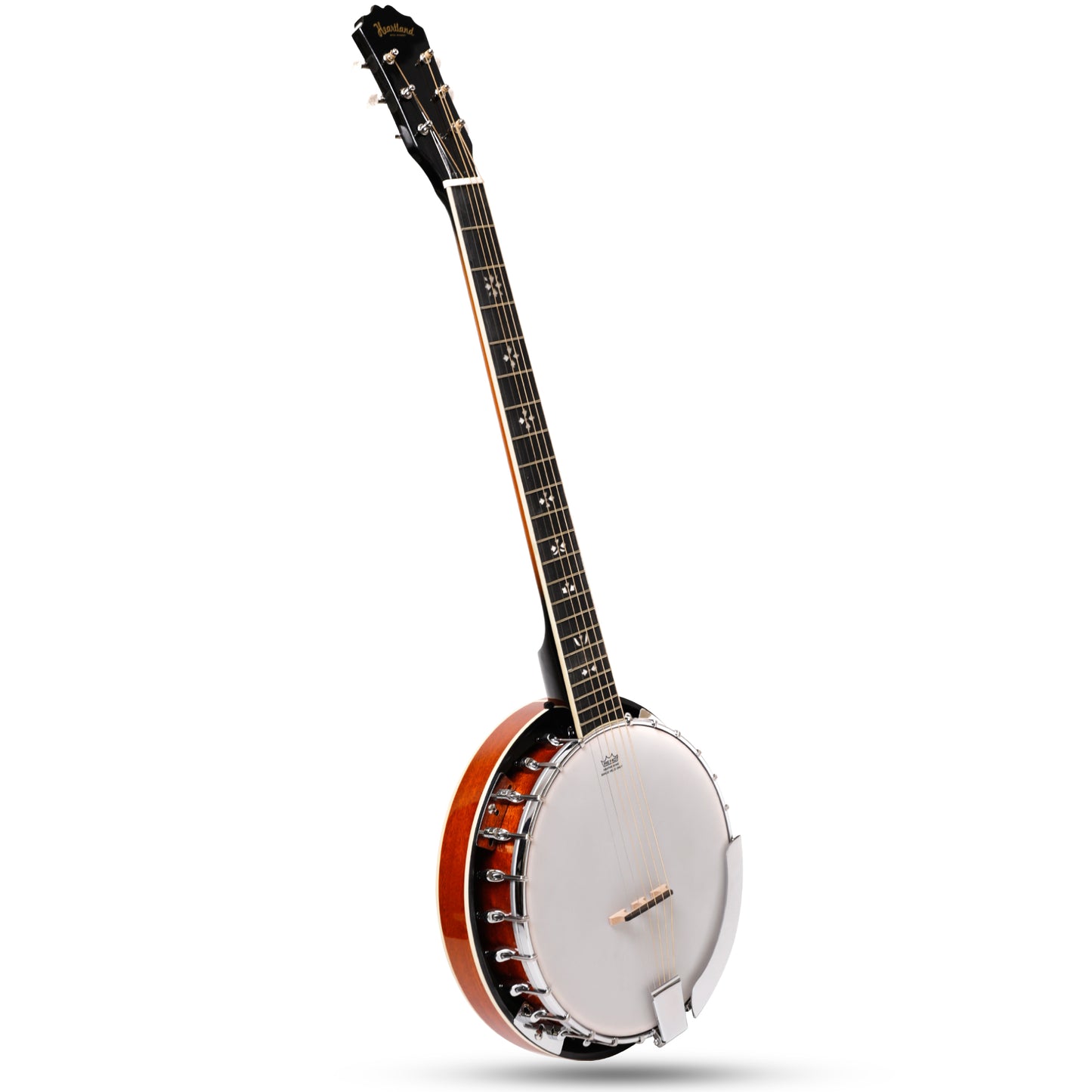 Heartland 6 String Irish Banjo Left Handed Player Series 24 Bracket with Closed Solid Back Sunburst Finish