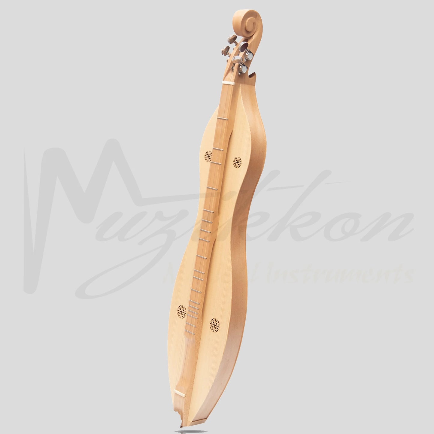Mountain Dulcimer 4 String Knotwork Scroll Lacewood With Nickel Finish Hardware