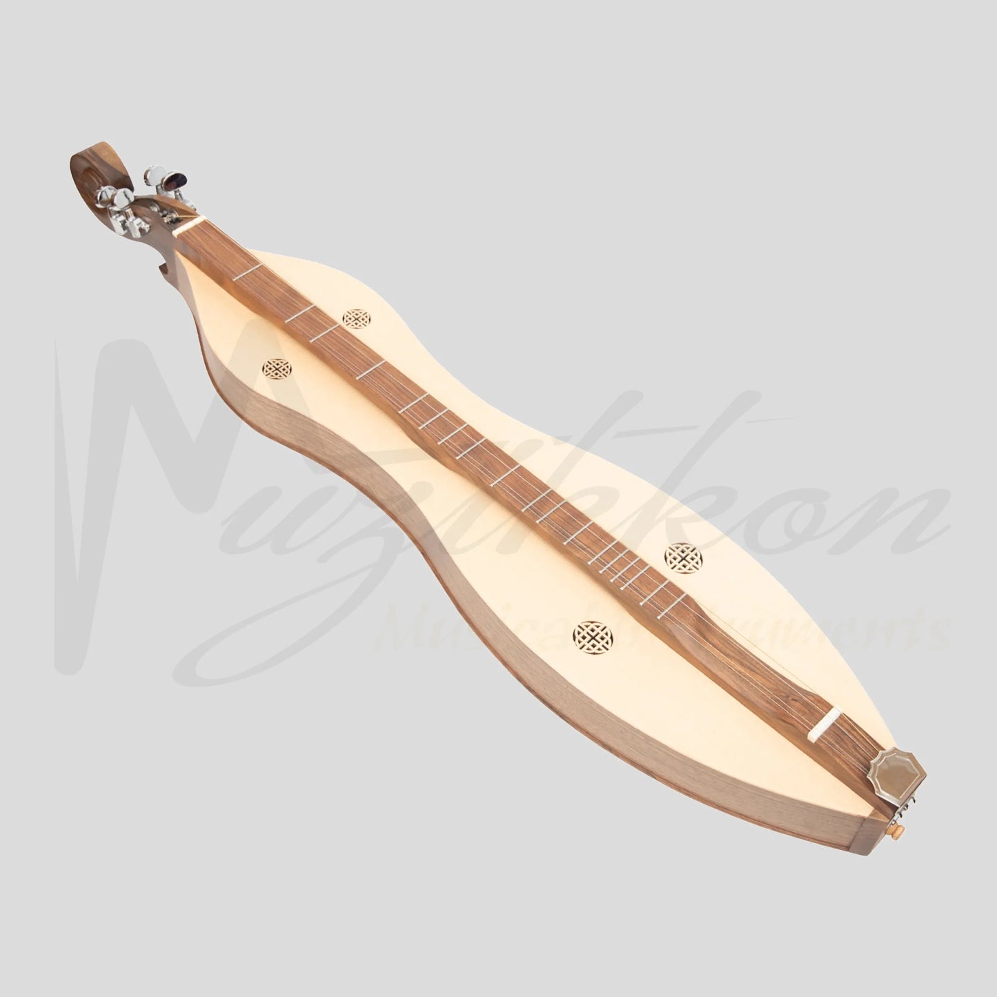 Mountain Dulcimer 4 String Knotwork Scroll Walnut With Nickel Finish Hardware
