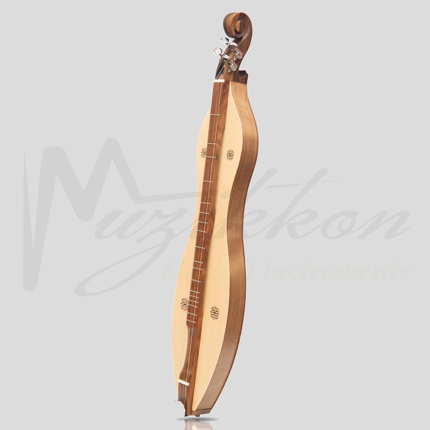 Mountain Dulcimer 4 String Knotwork Scroll Walnut With Nickel Finish Hardware