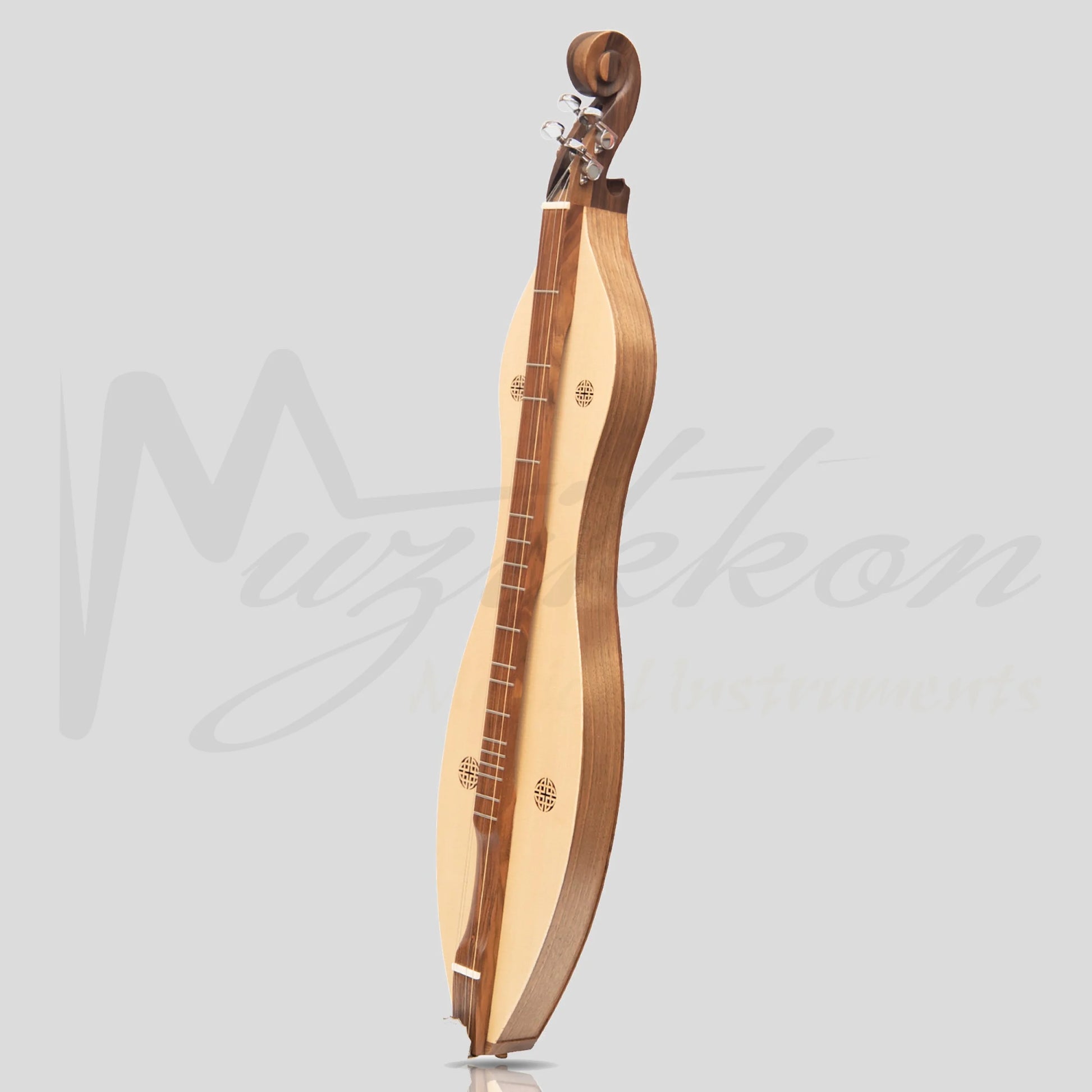 Mountain Dulcimer 4 String Knotwork Scroll Walnut With Nickel Finish Hardware