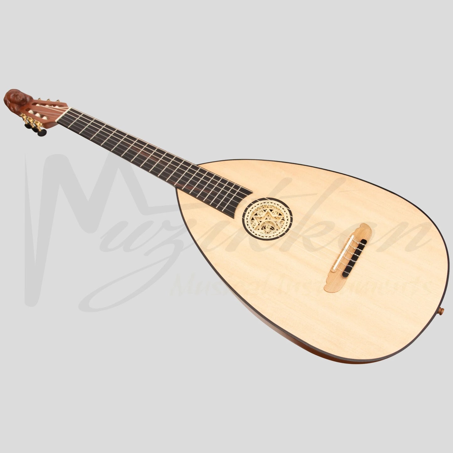 Muzikkon Lute Guitar 6 String Variegated Lacewood Rosewood Left Handed