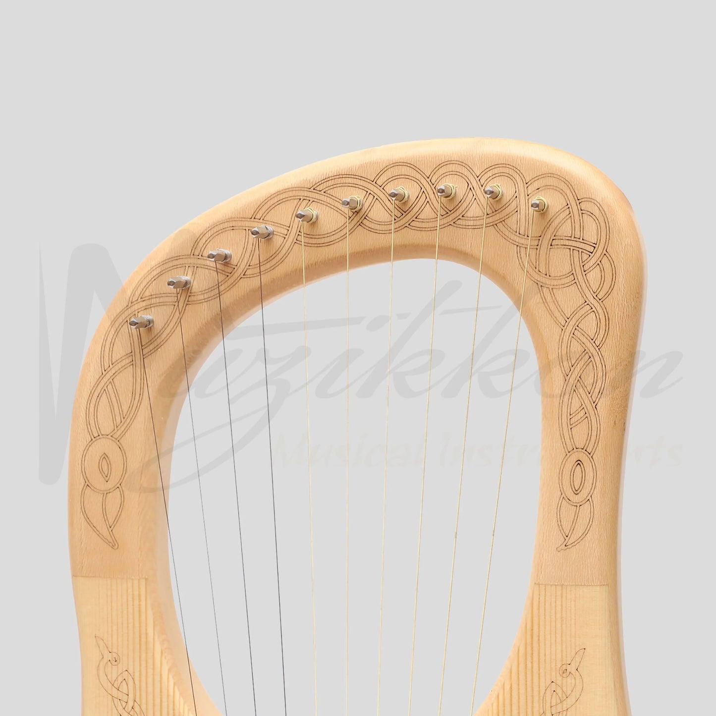 Muzikkon Lyre Harp 10 String Lacewood Engraved