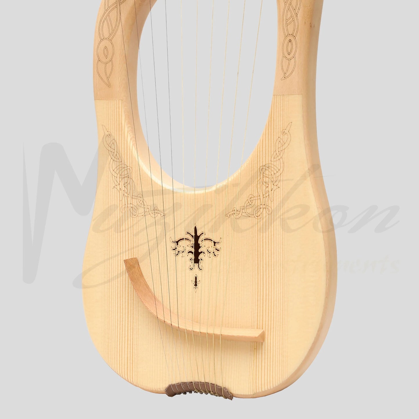 Muzikkon Lyre Harp 10 String Lacewood Engraved