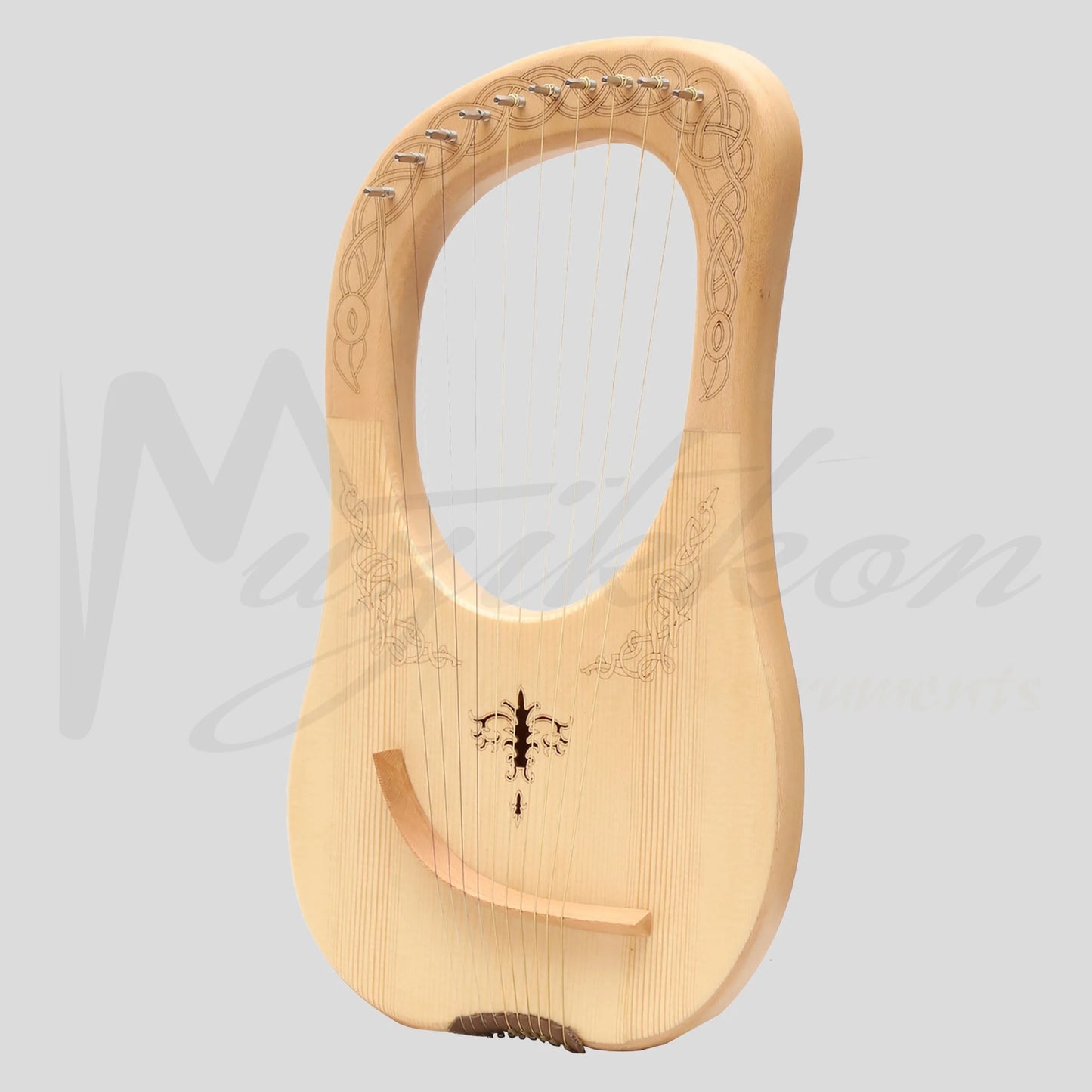 Muzikkon Lyre Harp 10 String Lacewood Engraved