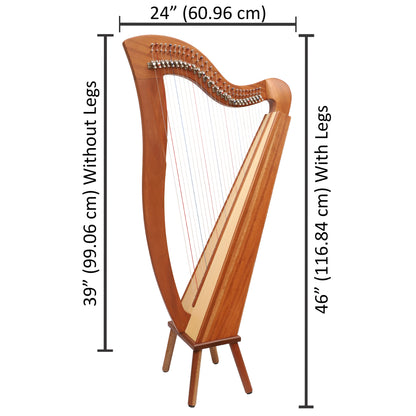 Muzikkon Mchugh Harfe 27 Saiten Mahagoni Quadrat Zurück