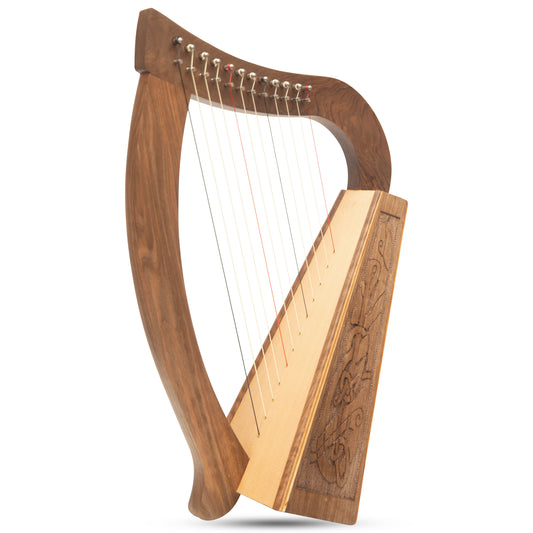 O'Carolan Harfe 12 Saiten Walnuss Keltischer Drache