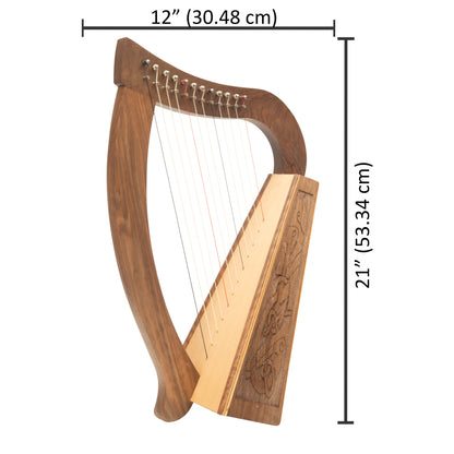 O'Carolan Harp 12 String Walnut Celtic Dragon